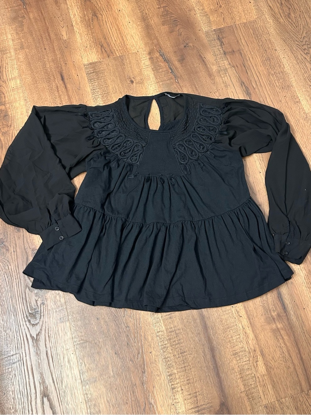 Zara Tiered Black Blouse